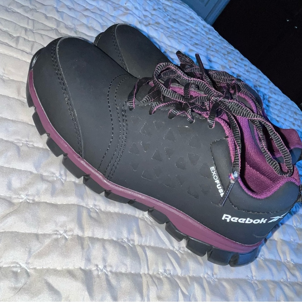 Reebok Women's Sublime Black and Purple Athletic Work Shoes - Picture 6 of 12